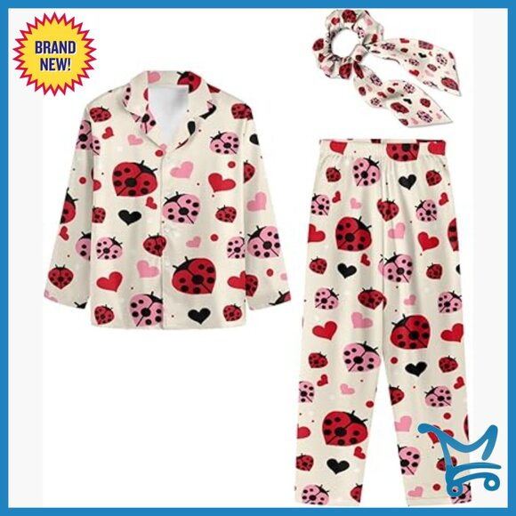 Other - Soft 3-Piece Pajama Set with Bow Hair Band, Long Sleeve V-Neck Top & Pants